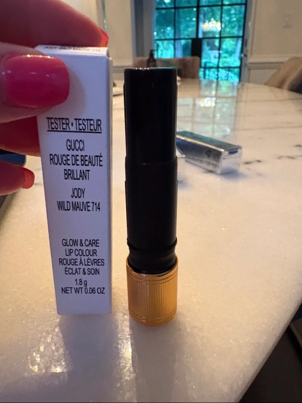 Gucci Rouge De Beauté Brillant Glow&Care Lipstick 714 Jody Wild Mauve Tester New